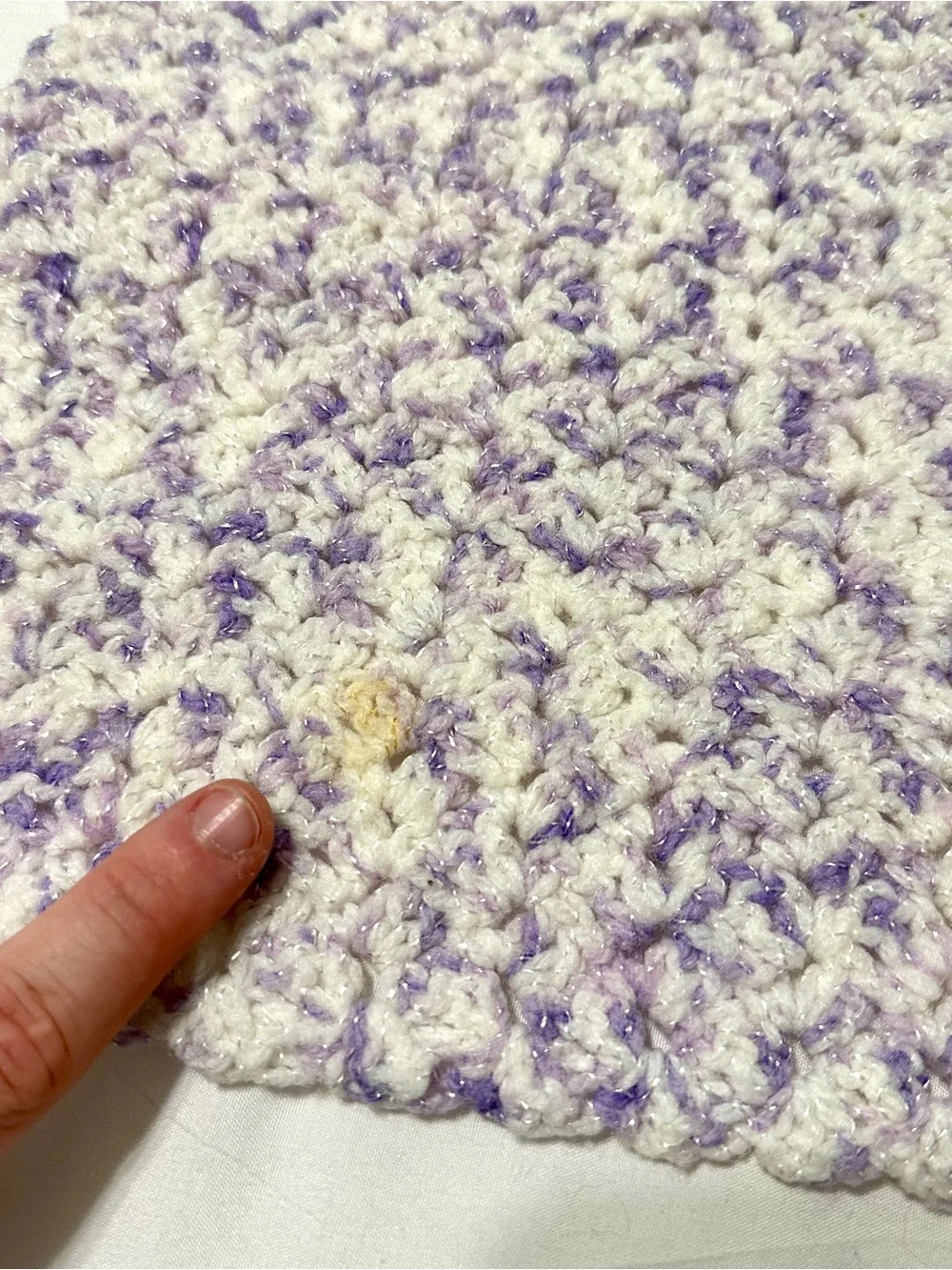 Purple & White Handmade Crochet Baby Crib Blanket • 24” x 36”